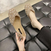 Glitter Crystal Pearl trukid Balletikingad Naised Kandilised varvaste libisemine Loafers Mugavad madalad väljalõigatud baleriinid Mokassiinid Naised