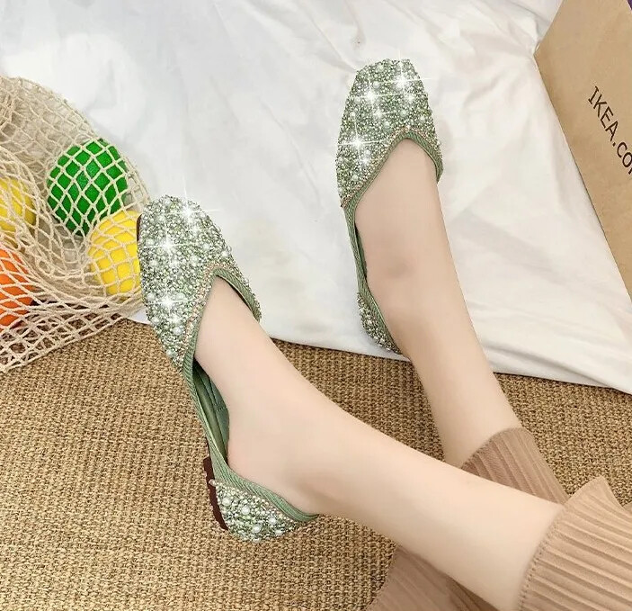 Glitter Crystal Pearl trukid Balletikingad Naised Kandilised varvaste libisemine Loafers Mugavad madalad väljalõigatud baleriinid Mokassiinid Naised