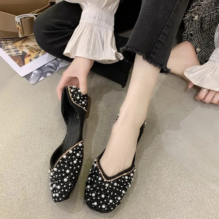 Glitter Crystal Pearl trukid Balletikingad Naised Kandilised varvaste libisemine Loafers Mugavad madalad väljalõigatud baleriinid Mokassiinid Naised