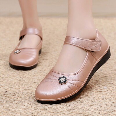 Dulce Solid Negru Flats Fete Piele Primavara Pantofi 2023 Fashion Classic Hook Loop Piele Flats Pantofi Femei