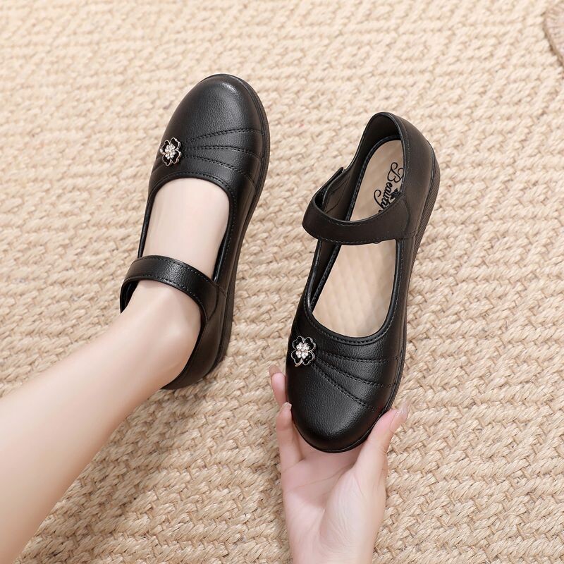 Dulce Solid Negru Flats Fete Piele Primavara Pantofi 2023 Fashion Classic Hook Loop Piele Flats Pantofi Femei