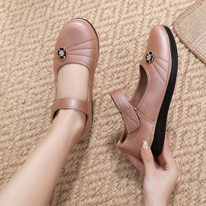 Dulce Solid Negru Flats Fete Piele Primavara Pantofi 2023 Fashion Classic Hook Loop Piele Flats Pantofi Femei