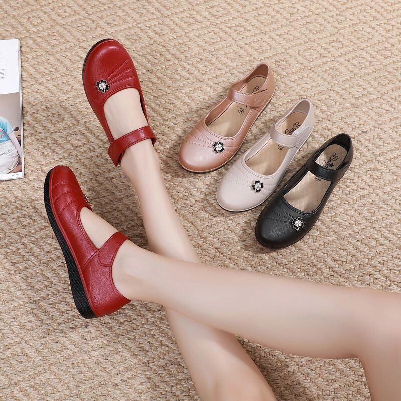 Dulce Solid Negru Flats Fete Piele Primavara Pantofi 2023 Fashion Classic Hook Loop Piele Flats Pantofi Femei