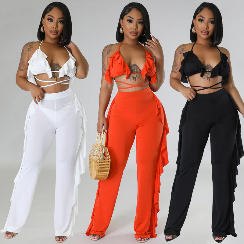 prekogranični ljetni novi proizvod Europska i američka odjeća jednobojni seksi čipkasti kupaći kostim trodijelni bikini set