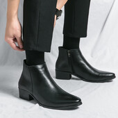 Proljeće jesen Kožne cipele na petu Modne svestrane kratke čizme s patentnim zatvaračem Britanske verzije Muške čizme Visoke gležnjeve sa šiljatim prstima