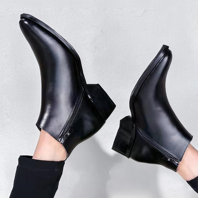 Proljeće jesen Kožne cipele na petu Modne svestrane kratke čizme s patentnim zatvaračem Britanske verzije Muške čizme Visoke gležnjeve sa šiljatim prstima