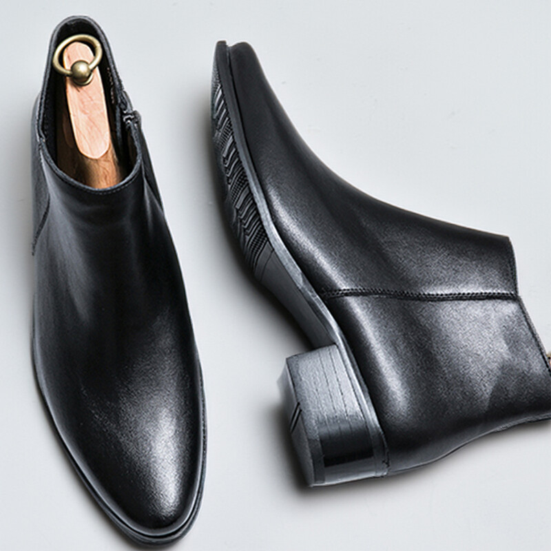 Proljeće jesen Kožne cipele na petu Modne svestrane kratke čizme s patentnim zatvaračem Britanske verzije Muške čizme Visoke gležnjeve sa šiljatim prstima