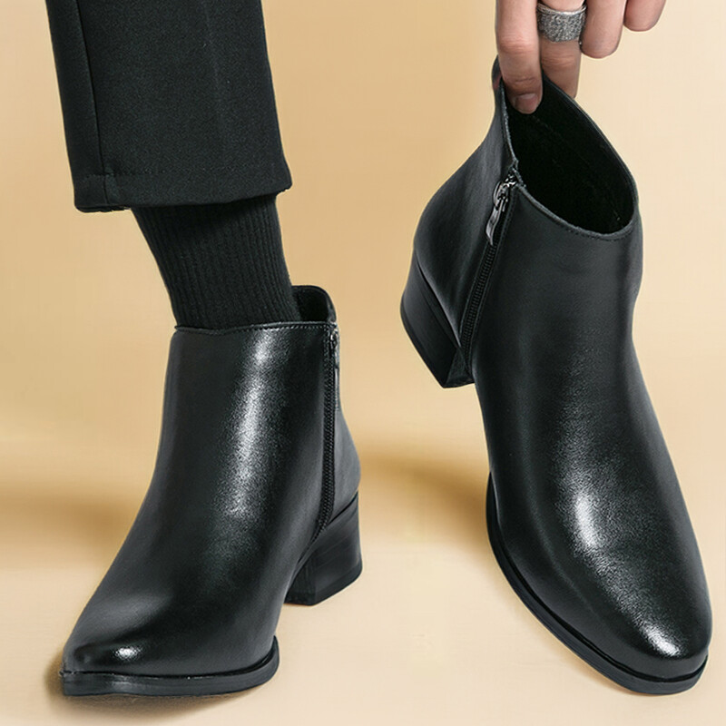 Proljeće jesen Kožne cipele na petu Modne svestrane kratke čizme s patentnim zatvaračem Britanske verzije Muške čizme Visoke gležnjeve sa šiljatim prstima