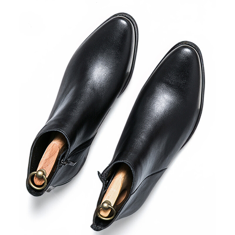 Proljeće jesen Kožne cipele na petu Modne svestrane kratke čizme s patentnim zatvaračem Britanske verzije Muške čizme Visoke gležnjeve sa šiljatim prstima