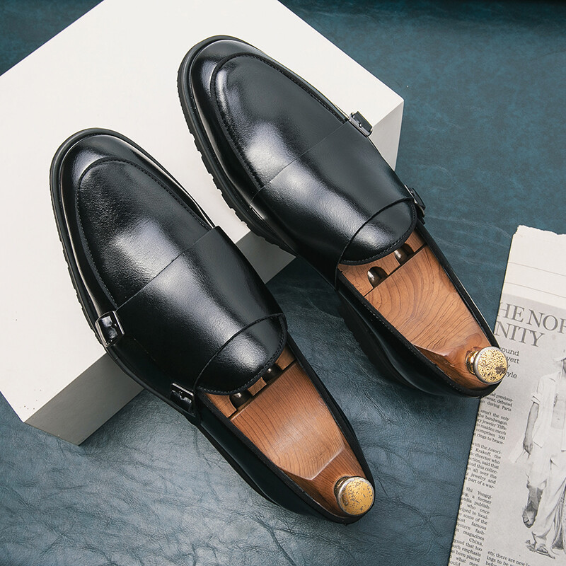 Мъжки модни официални обувки Ръчно изработени монашески обувки Дерби рокля Кожени обувки Джентълменски обувки с двойни катарами Монахи обувки Сватбени обувки с остър връх