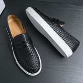 Mood Slip On Loafers Meeste Kingad Laud Pehme vabaaja nahast kingad Meeste tossud Peo kudumismustriga kingad meestele Tasuta