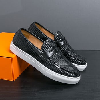 Fashion Slip On Loafers Ανδρικά παπούτσια Μαλακά casual δερμάτινα παπούτσια Ανδρικά πάνινα παπούτσια για πάρτι με ύφανση μοτίβο παπούτσια για άντρες Flat δωρεάν