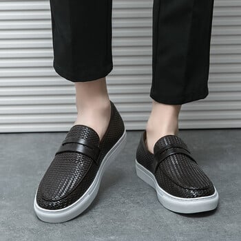 Fashion Slip On Loafers Ανδρικά παπούτσια Μαλακά casual δερμάτινα παπούτσια Ανδρικά πάνινα παπούτσια για πάρτι με ύφανση μοτίβο παπούτσια για άντρες Flat δωρεάν