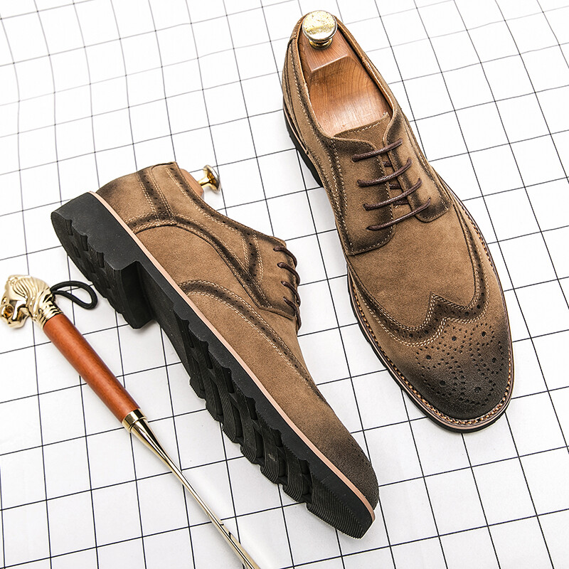 Pantofi clasici Derby din piele pentru bărbați, piele de căprioară, respirabil, cu vârf rotund, cu șireturi, rochie de petrecere, birou, pantofi casual pentru bărbați