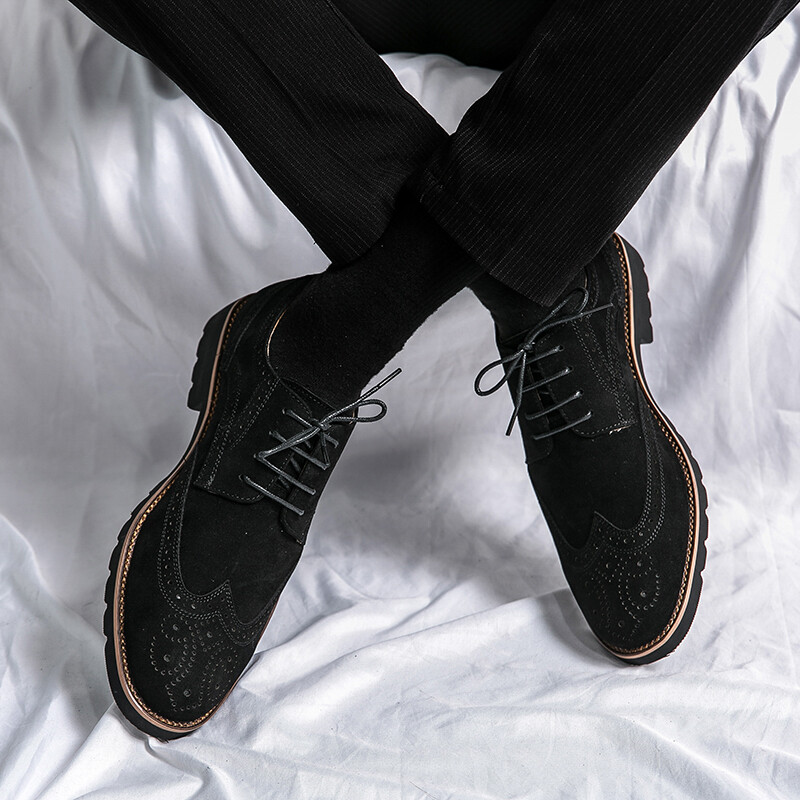 Pantofi clasici Derby din piele pentru bărbați, piele de căprioară, respirabil, cu vârf rotund, cu șireturi, rochie de petrecere, birou, pantofi casual pentru bărbați