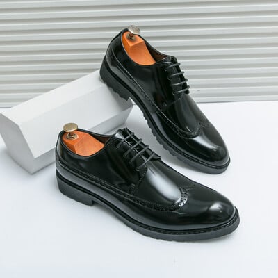 Pantofi Derby din piele originali de lux pentru barbati Rochie cu siret cu varf rotund Business Office Casual Wedding Party Pantofi din piele pentru barbati