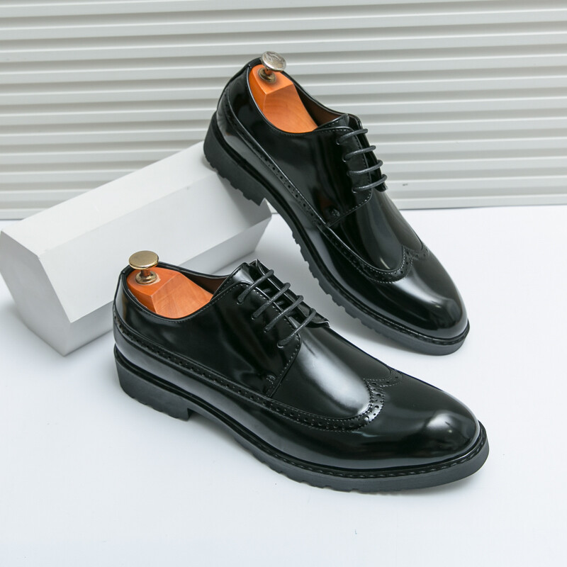 Pantofi Derby din piele originali de lux pentru barbati Rochie cu siret cu varf rotund Business Office Casual Wedding Party Pantofi din piele pentru barbati