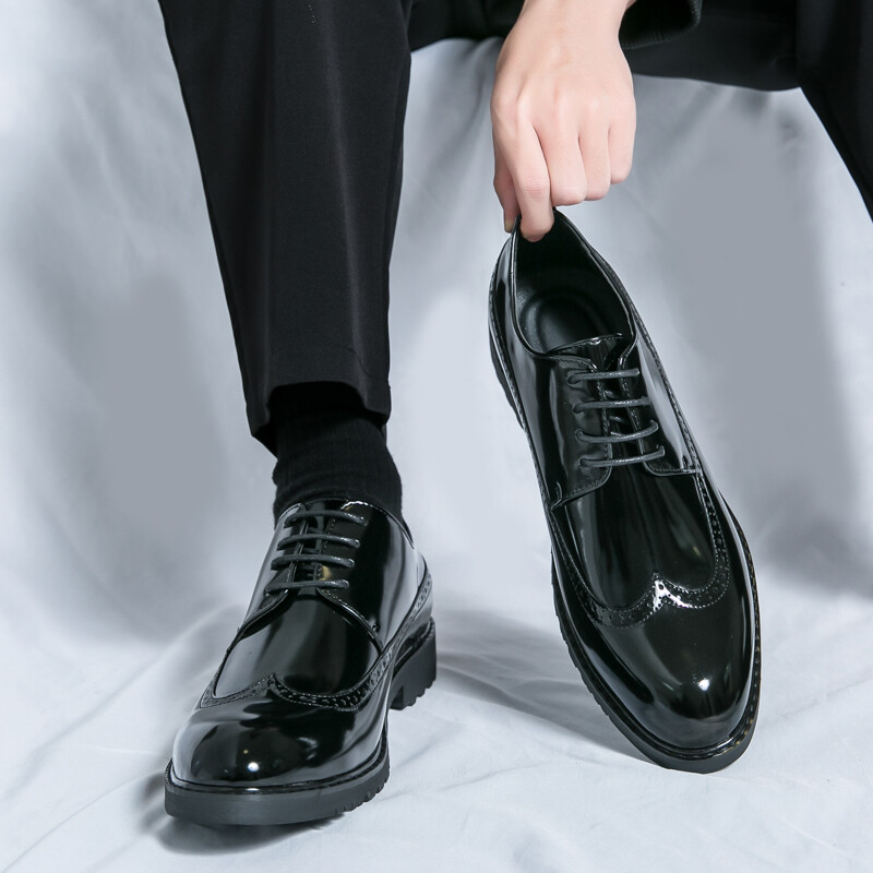 Pantofi Derby din piele originali de lux pentru barbati Rochie cu siret cu varf rotund Business Office Casual Wedding Party Pantofi din piele pentru barbati