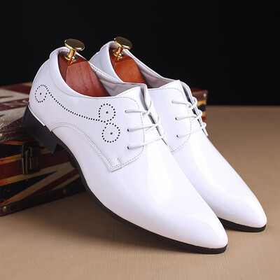 Pantofi derby din piele Bărbați din piele lăcuită Moda Retro Jumătate Brogue Rochie cu șireturi pentru bărbați Pantofi de afaceri pentru bărbați, petreceri, nuntă, oxford