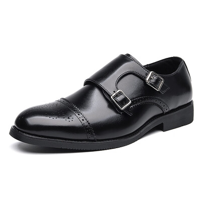 Pantofi de rochie business pentru bărbați, din piele, pantofi brogue britanici, pantofi călugări pentru bărbați, oxford cu cataramă dublă, pantofi de nuntă maro negru
