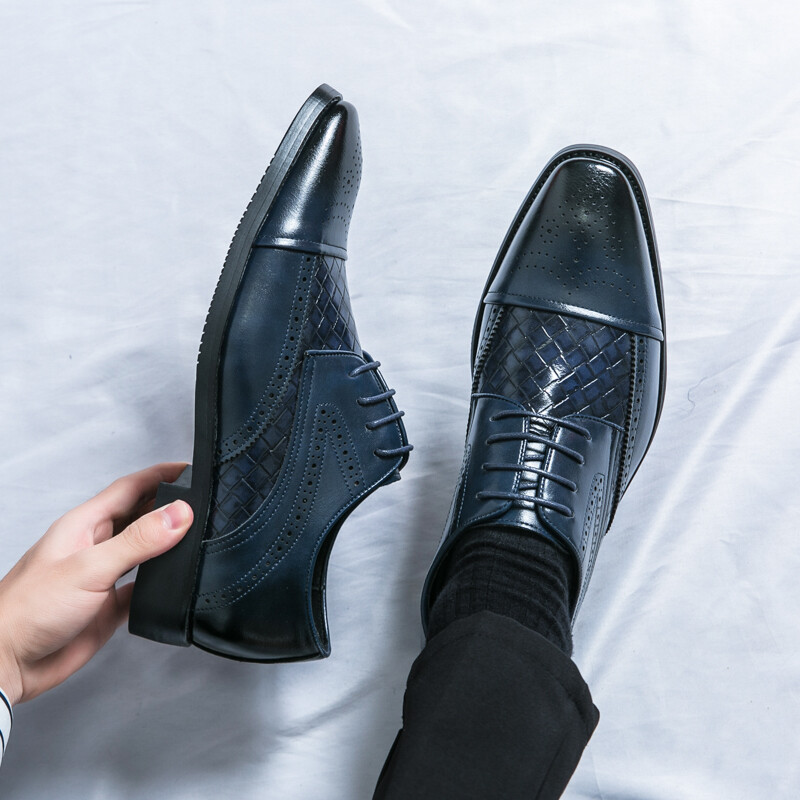 Muške cipele s brogovima od tkane zrnate kože Muške cipele na vezivanje za svadbene zabave Muške poslovne uredske oksfordice na ravnoj bazi