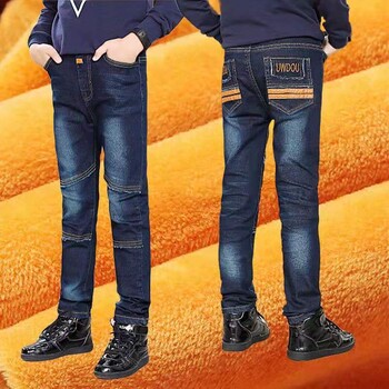 Αγόρια παντελόνια Χειμερινού στυλ Boys Fleece Jeans Medium Large Παιδικά Fleece Jeans Boys Straight Jeans