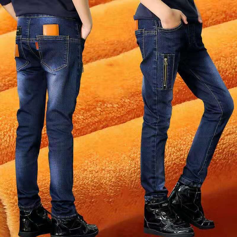 Αγόρια παντελόνια Χειμερινού στυλ Boys Fleece Jeans Medium Large Παιδικά Fleece Jeans Boys Straight Jeans