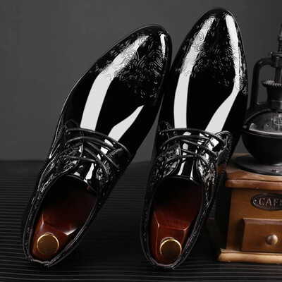 Ежедневни бизнес обувки за мъже Обувки за рокли с връзки Официални черни обувки от броги от PU кожа за мъже Сватбено парти Офис Оксфорд 2024