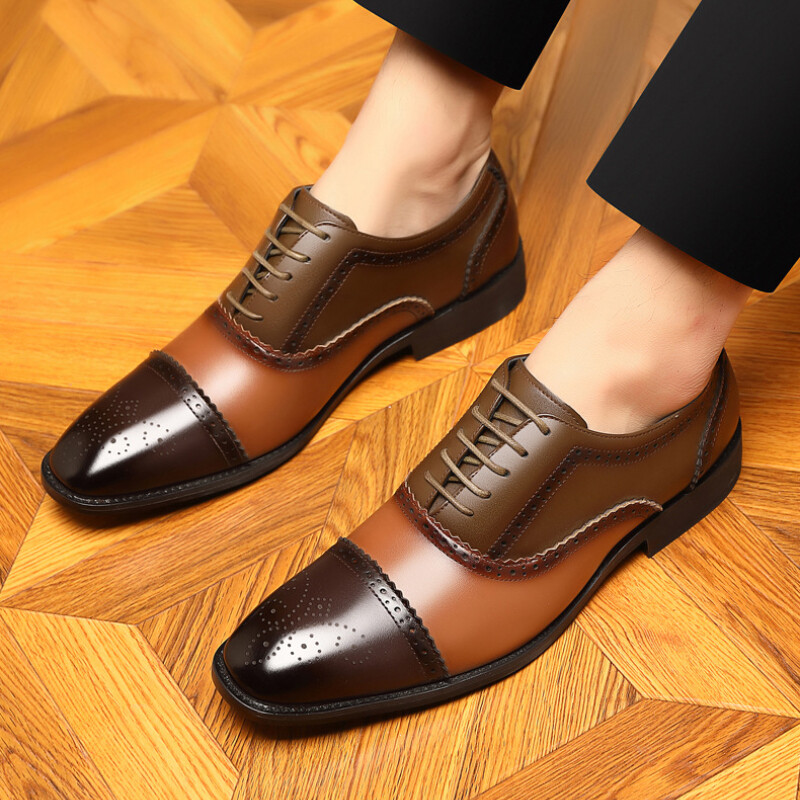 Мъжки модни обувки Brogue С квадратни пръсти Смесени цветове Мъжки обувки Оксфорд Кожени бизнес офис апартаменти Луксозни мъжки обувки за сватбено тържество