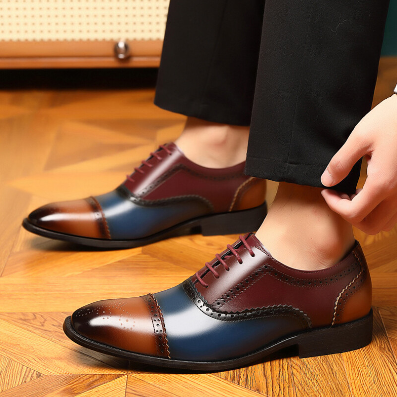 Мъжки модни обувки Brogue С квадратни пръсти Смесени цветове Мъжки обувки Оксфорд Кожени бизнес офис апартаменти Луксозни мъжки обувки за сватбено тържество