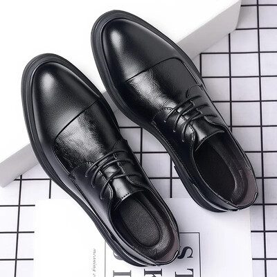 Pantofi din piele neagră de marcă de designer pentru bărbați Pantofi rochii de miercuri cu șireturi, oxford casual de afaceri, cu vârful ascuțit, pantofi formali de birou pentru bărbați
