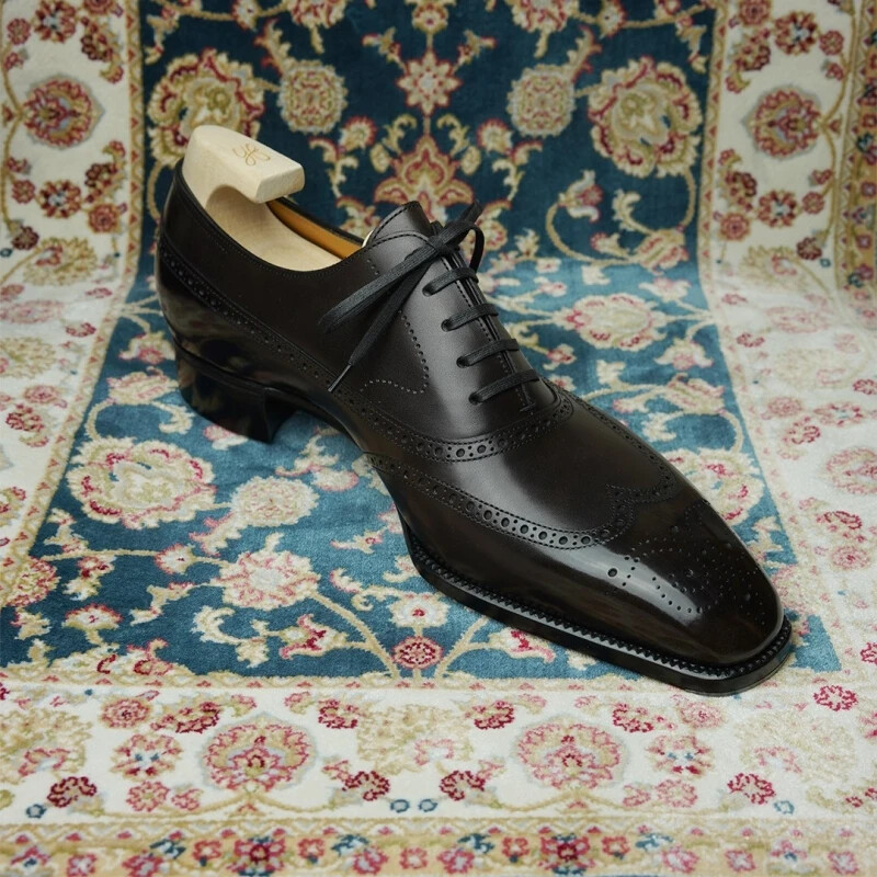 Nou în maro, pantofi brogue pentru bărbați, cu șireturi negre, cu vârful pătrat, pantofi de nuntă pentru petrecere, pantofi pentru bărbați, mărimea 38-46