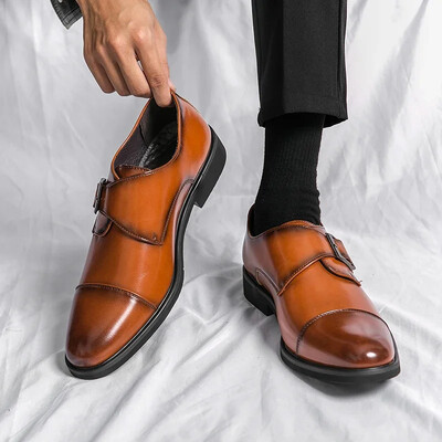 Pantofi de rochie de lux pentru bărbați, din piele naturală, oxford cu vârful aripii italiene, cu călugăr, cu cataramă, brogue, pantofi formali de nuntă de afaceri pentru bărbați