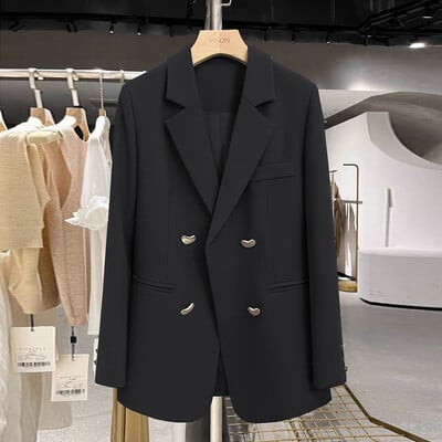Blazer cu mânecă lungă, haină, ocazional, șic, birou, damă, cu buton metalic, îmbrăcăminte pentru femei, toamnă, simplă, epocă, totul, nou