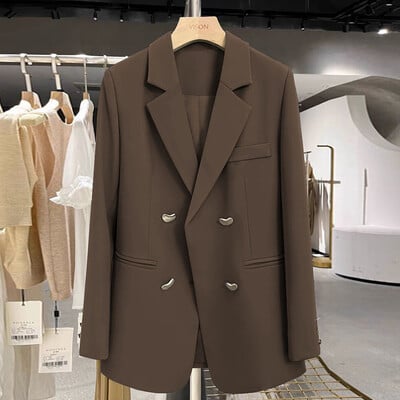 Blazer cu mânecă lungă, haină, ocazional, șic, birou, damă, cu buton metalic, îmbrăcăminte pentru femei, toamnă, simplă, epocă, totul, nou