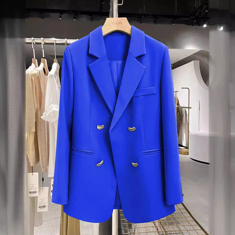 Blazer cu mânecă lungă, haină, ocazional, șic, birou, damă, cu buton metalic, îmbrăcăminte pentru femei, toamnă, simplă, epocă, totul, nou