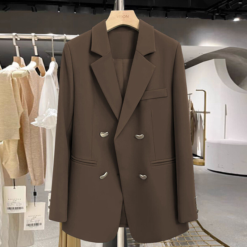 Blazer cu mânecă lungă, haină, ocazional, șic, birou, damă, cu buton metalic, îmbrăcăminte pentru femei, toamnă, simplă, epocă, totul, nou