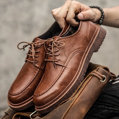 Pantof ocazional din piele pentru bărbați Mocasini clasici lucrați manual pentru bărbați Pantofi din piele naturală cu șireturi Pantofi Oxford Business Cizme de lucru pentru bărbați