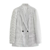PB&ZA 2023 Νέα Γυναικεία Μόδα και Κομψότητα Μετακινώντας Ευέλικτο ριγέ κοστούμι με δύο κουμπιά Top Coat
