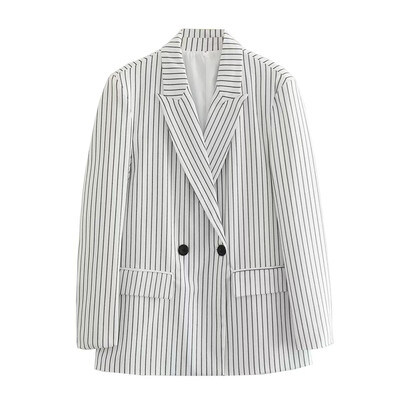 PB&ZA 2023 Iarna Nouă Moda pentru femei și eleganță Navetă Versatil Costum cu dungi cu doi nasturi Top coat