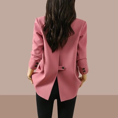 Jachetă de costum roz de înaltă calitate, pentru femei, primăvară și toamnă 2023, haină nouă cu căptușeală, ocazional, blazer pentru damă, bluză neagră maro S-3XL