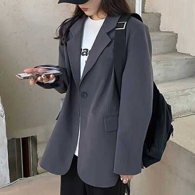Lucyever Senior Blazer gri pentru femei stil coreean costum strâns cu mânecă lungă haină femeie 2024 primăvară nou jachetă casual cu un singur nasture