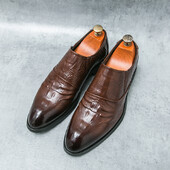 Модни мъжки бизнес кожени обувки с крокодилски модел Офис обувки Британски стил Броги Обувки Официален черен костюм Обувки размер 38-46