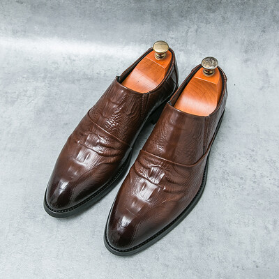 Модни мъжки бизнес кожени обувки с крокодилски модел Офис обувки Британски стил Броги Обувки Официален черен костюм Обувки размер 38-46