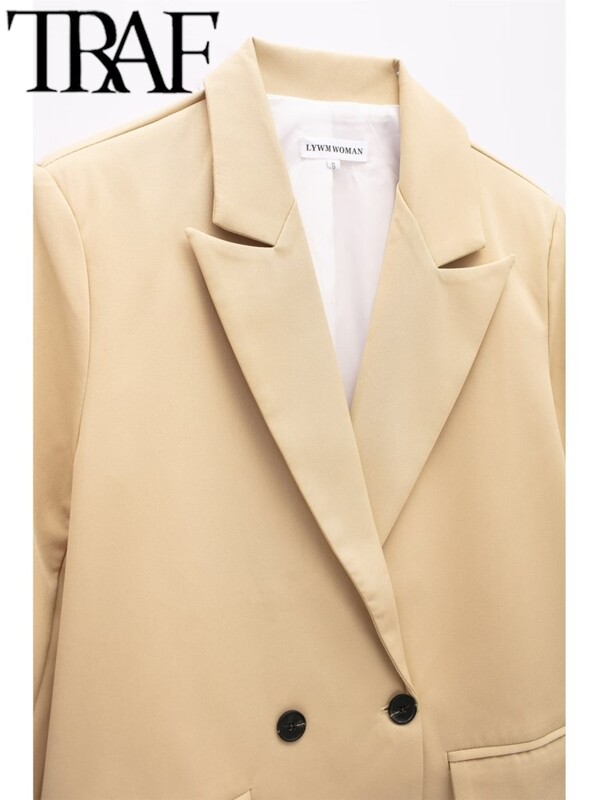 TRAF Office Femei Blazer colorat largi 2024 de vară cu mânecă lungă la două piepte pentru birou. Jachetă pentru femeie.