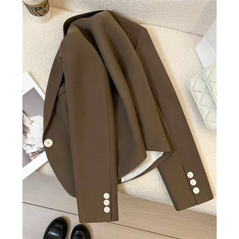 Jachetă de costum maro pentru femei High Sense 2024, primăvară și toamnă, ocazional, sacou cu un singur buton, elegant, elegant, pentru costum scurt