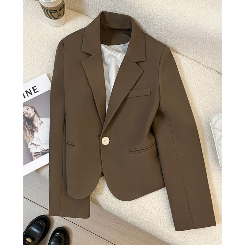 Jachetă de costum maro pentru femei High Sense 2024, primăvară și toamnă, ocazional, sacou cu un singur buton, elegant, elegant, pentru costum scurt