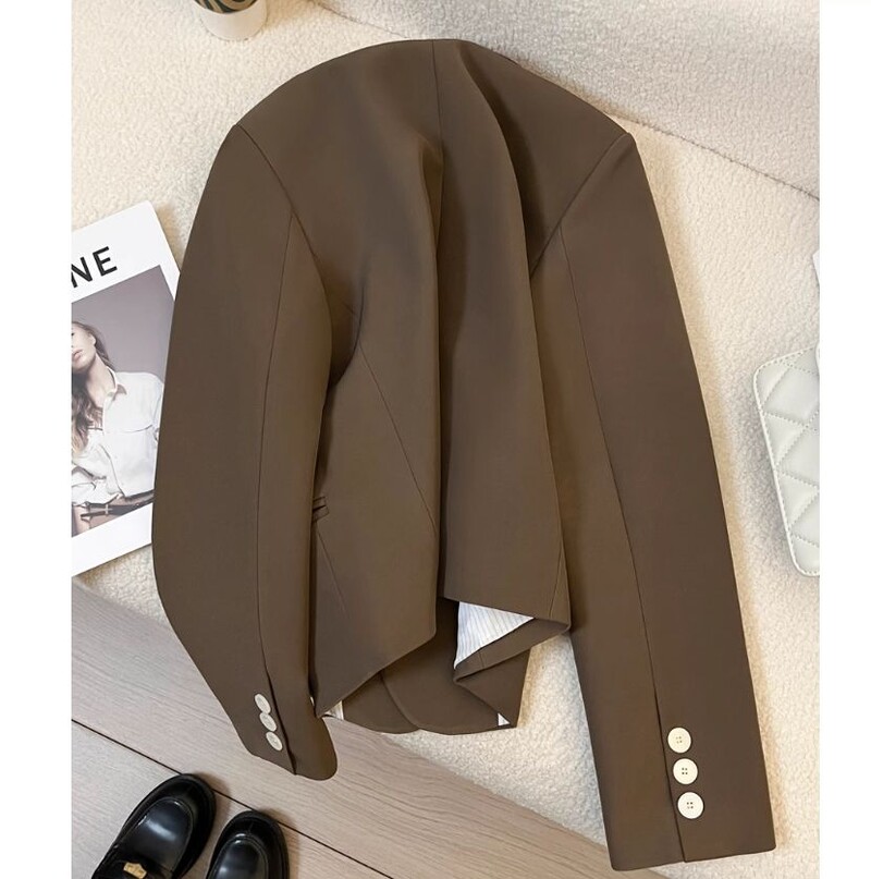 Jachetă de costum maro pentru femei High Sense 2024, primăvară și toamnă, ocazional, sacou cu un singur buton, elegant, elegant, pentru costum scurt
