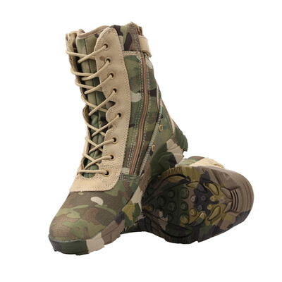 Cizme de camuflaj junglă Cizme de drumeție de vânătoare, camuflare ușoare, pantofi de motocicletă pentru drumeții, pentru bărbați/femei, cu fermoar, respirabili