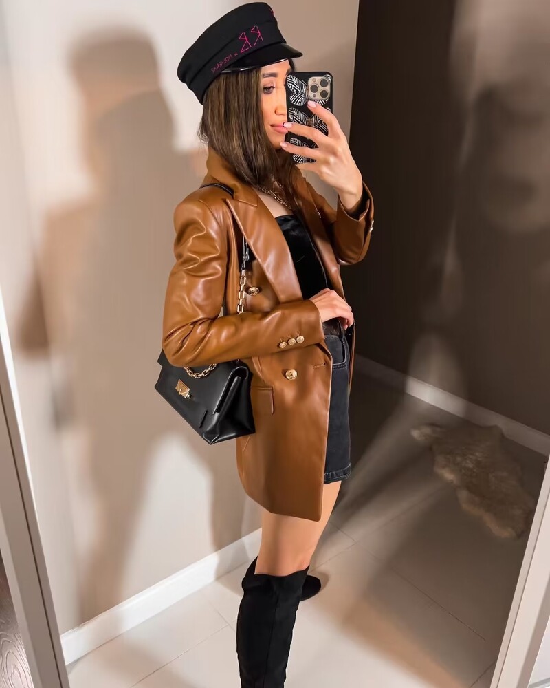Y2K TRAF PU kožni sakoi za žene Jesen 2024. Ženski sakoi s dvorednim kopčanjem Kaputi Ženski elegantni i elegantni sakoi Nova odijela